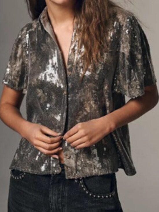 Pilcro Tops - Pilcro Short Sleeve Buttondown Sequin Top NWT
